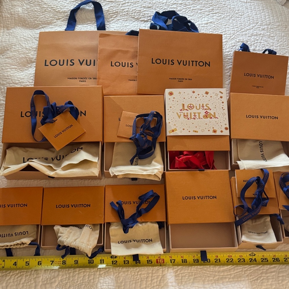 Louis Vuitton Brown Gift Box Collection with Blue and Red Accents